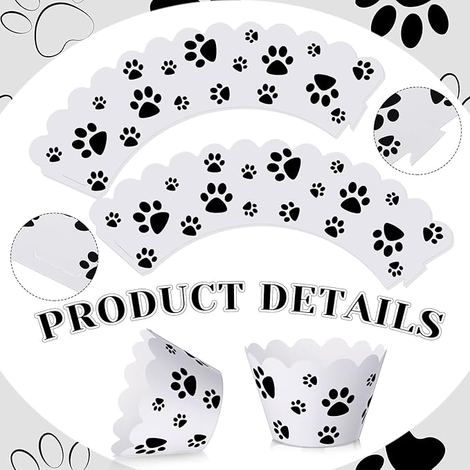 Baking Cups, 100 Count Dog Paw Print Cupcake Liners in Black and White