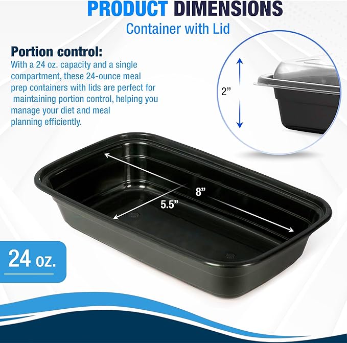 Ruthy's Outlet Meal Prep Containers W/Lids -Square Food Storage – BPA-Free| Stackable | Microwave | Freezer & Dishwasher Safe | Reusable Lunch Bento Box Portion Control & Planning (30 Pack, 24 oz)