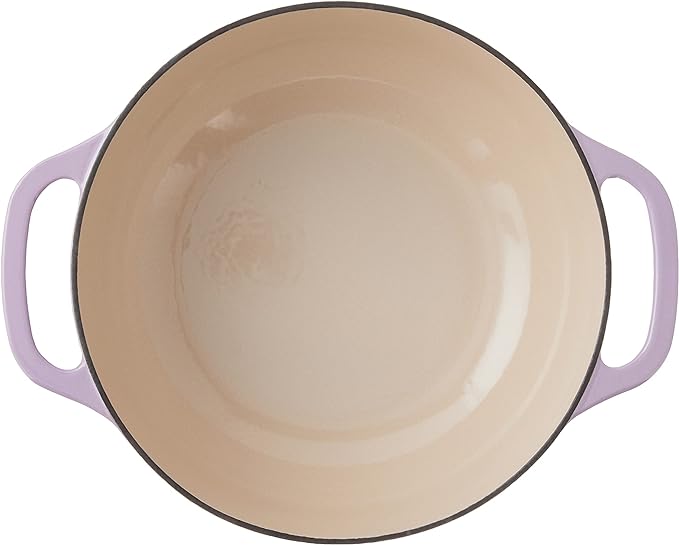 Lodge 6 Quart Enameled Cast Iron Dutch Oven with Lid – Dual Handles – Oven Safe up to 500° F or on Stovetop - Use to Marinate, Cook, Bake, Refrigerate and Serve – Lilac