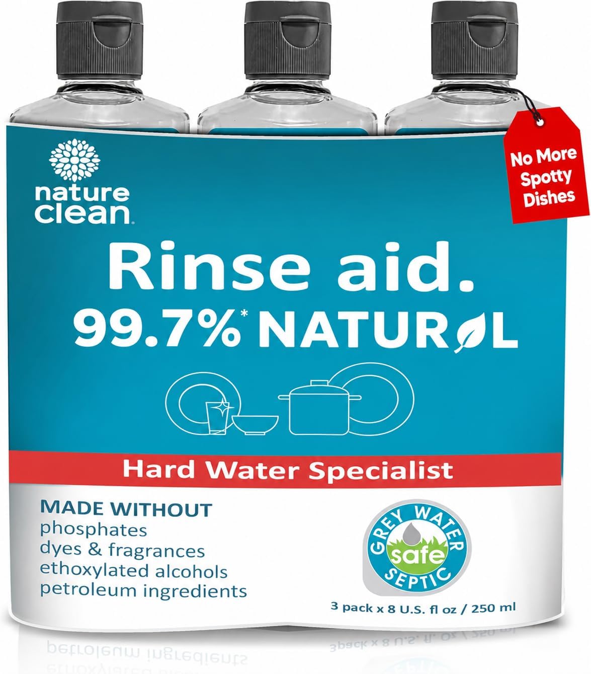 Dishwasher Rinse Aid Liquid, Non Toxic Natural Formula, Spot Free Shine