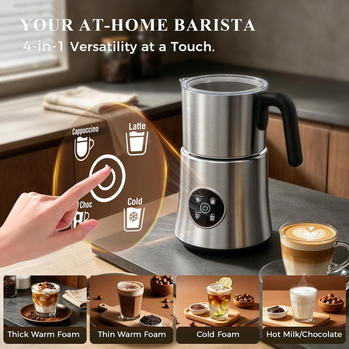 Automatic Electric Milk Frother and Steamer with Hot and Cold Foam – detail