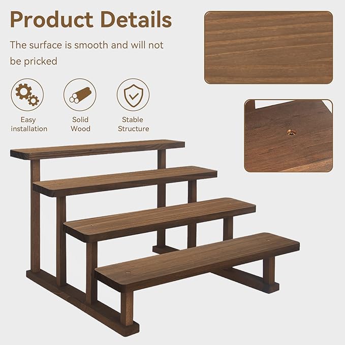 Spice Rack 4 Tier Wooden Tabletop Display Stand, Brown