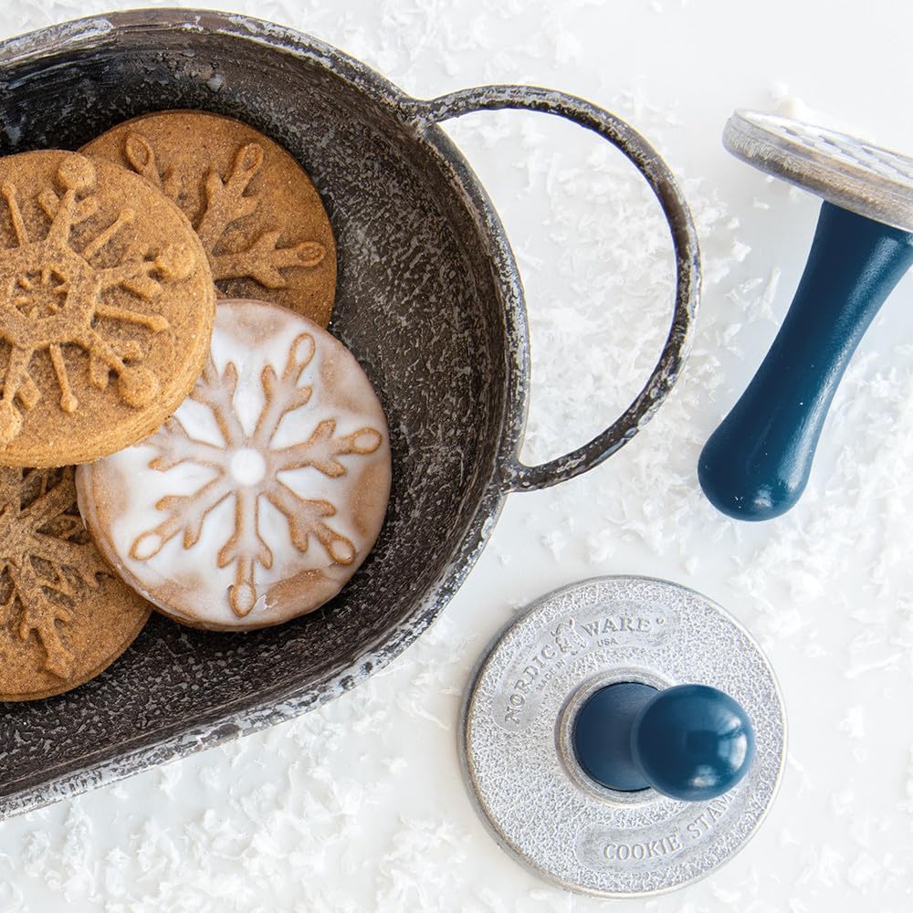 Snowflake Cookie Stamps (Set of 3), Sturdy Cast Aluminium Cookie Stamp Set – set view