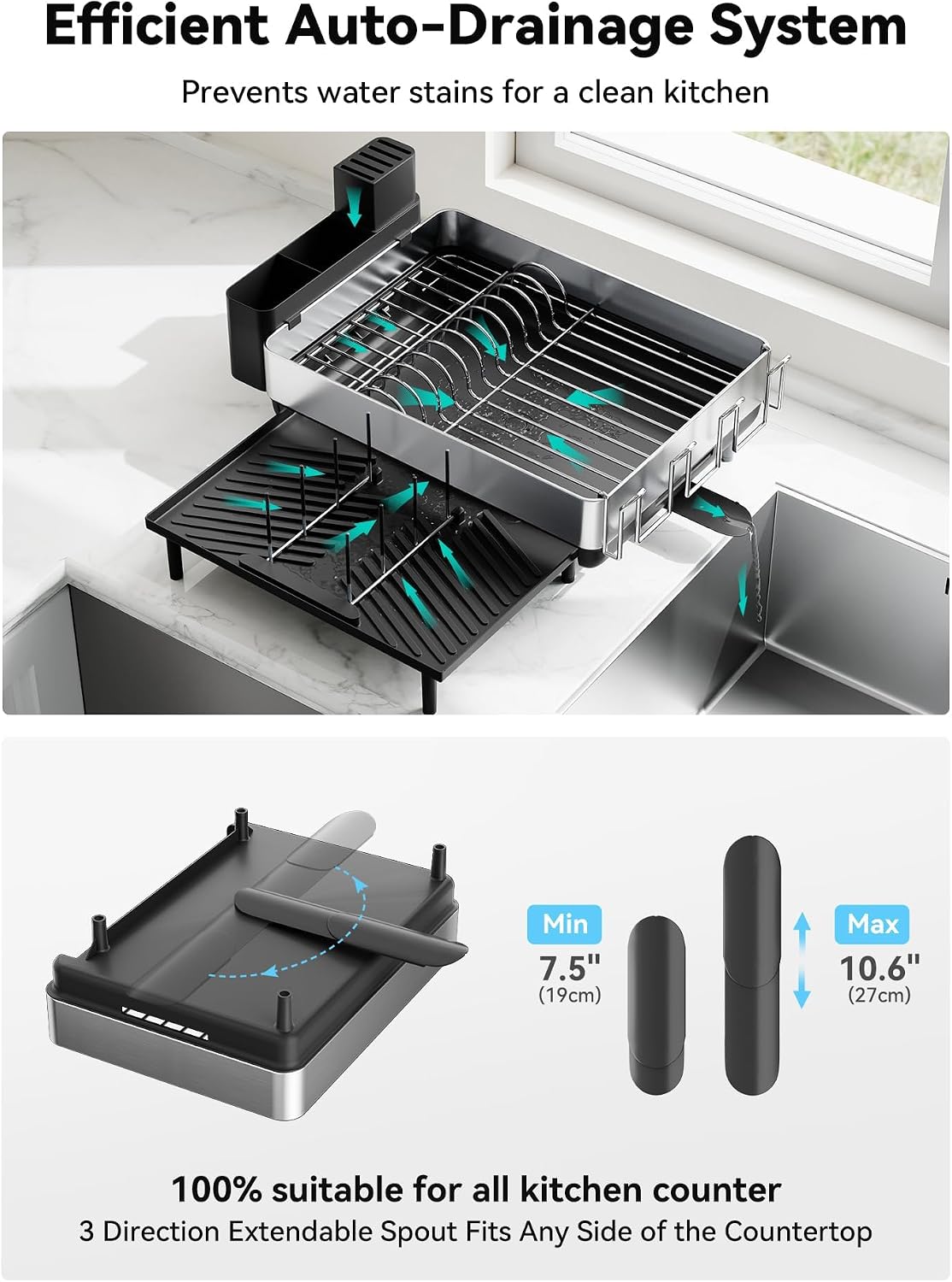 Large Dish Drying Rack, Expandable Dish Racks for Kitchen Counter, Space Saving – size reference