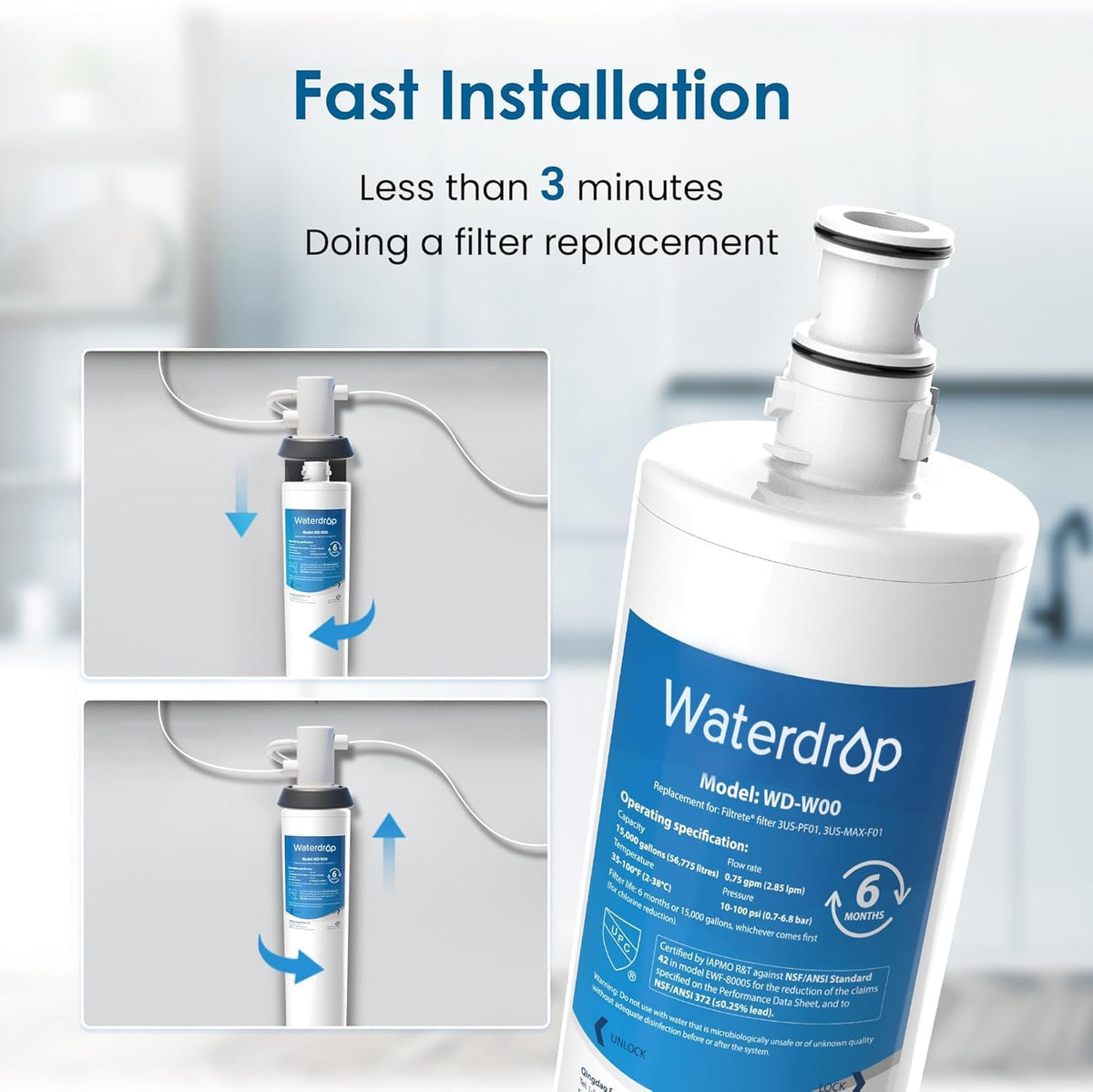 3US-MAX-F01, 3US-PF01 Maximum Under Sink Water Filter – size reference