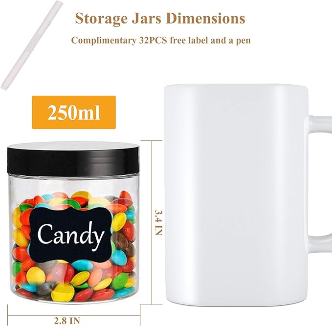 Food Jars Canisters, 8 oz Clear Plastic Storage Containers with Lids, 32 Pack