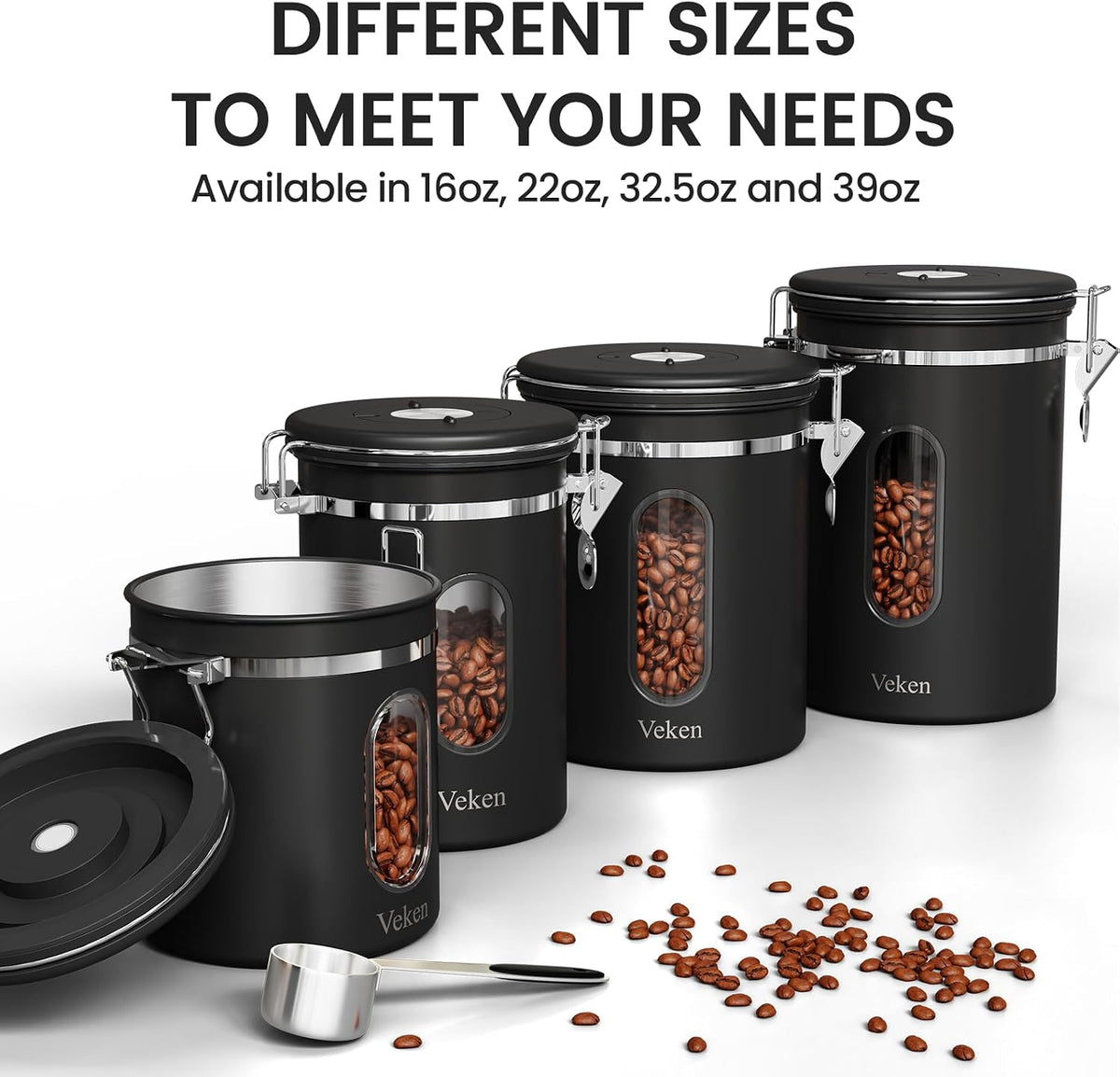 Coffee Canister with Window, 39OZ Large Airtight Stainless Steel Jars – another angle