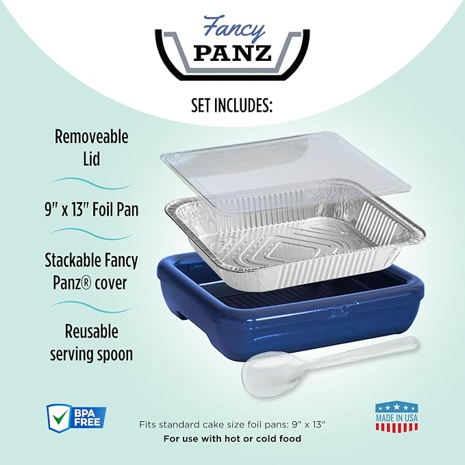 Serving Tray with Clear Lid, Denim Blue 9x13 Pan Carrier