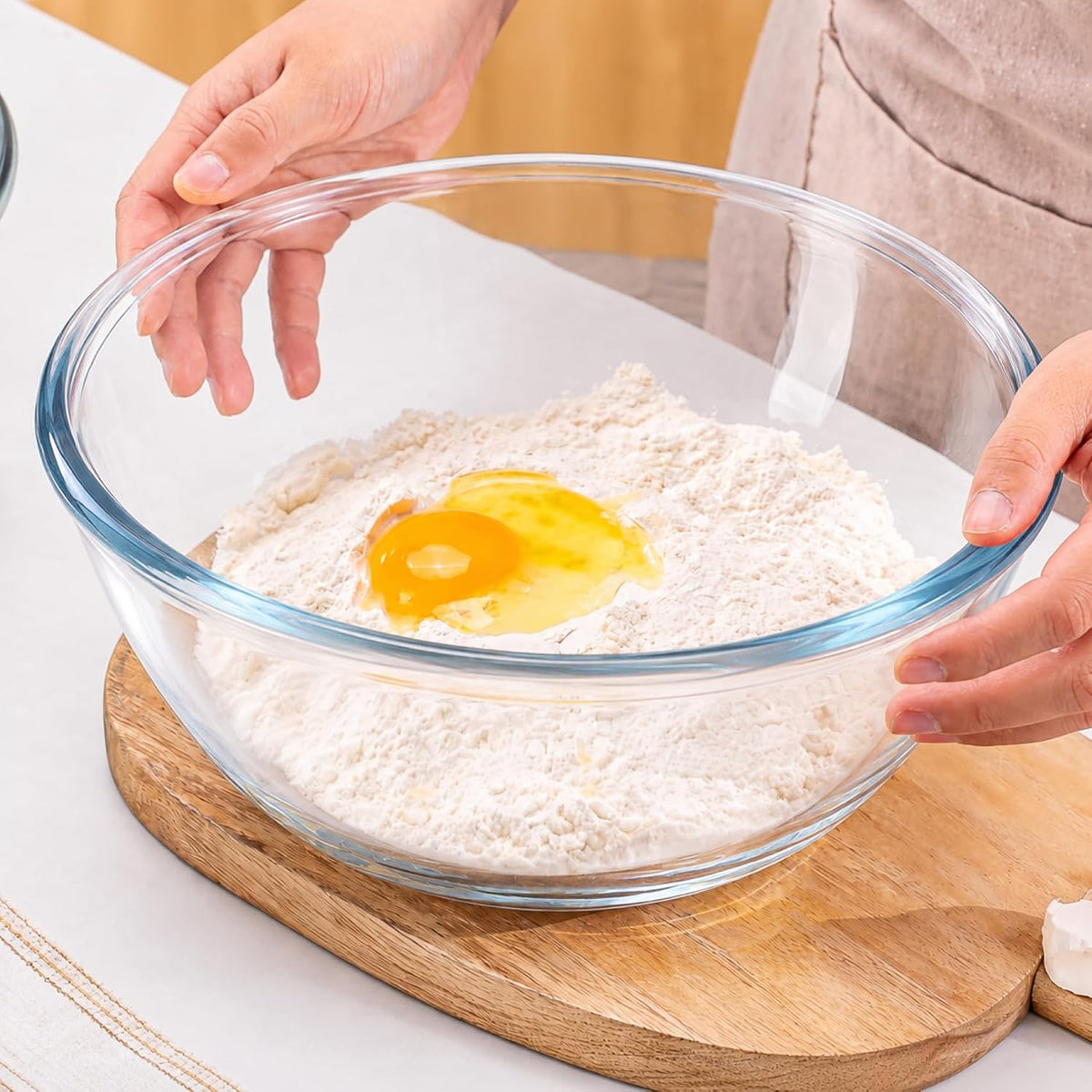 6 QT Large Glass Mixing Bowl with Lid for Sourdough Bread Making & Proofing – alternate view