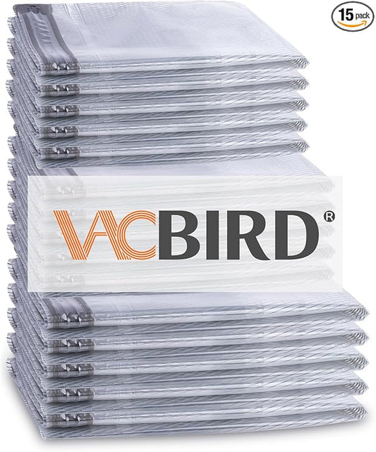15-Pack Vacuum Storage Bags for Travel, Large/Medium/Small Compression Bags for Clothes (No Pump)