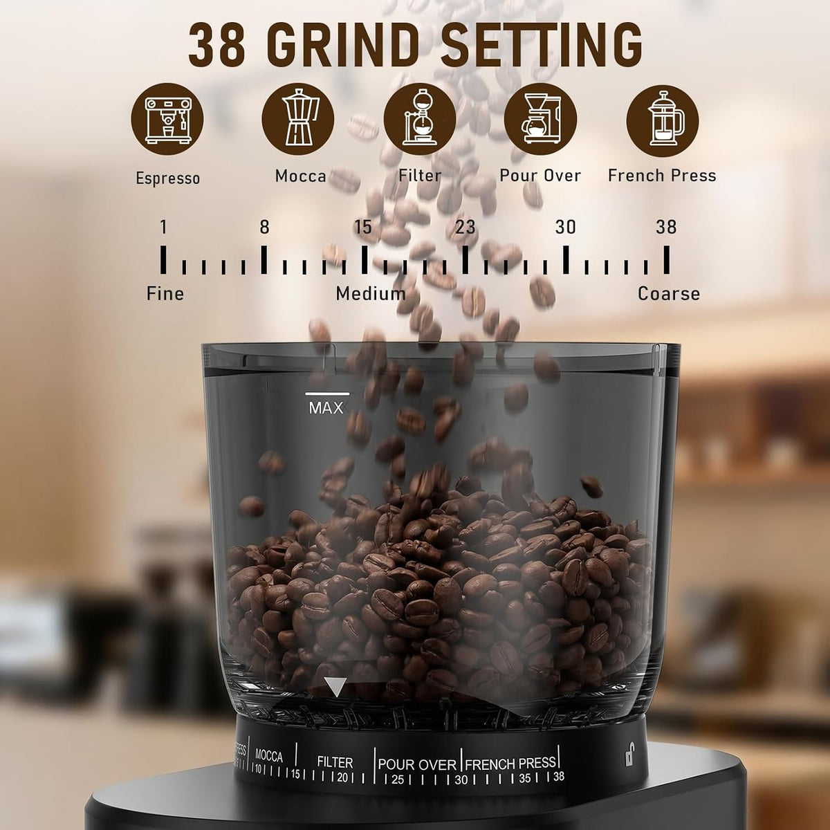 Coffee Grinder, Electric Coffee Bean Grinder with Anti-Static Design, 38 – detail