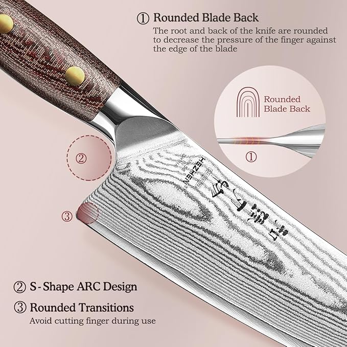 HEZHEN Damascus Chef Knife Set, 67 Layers Damascus Steel, 5PCS, Ultra Sharp, Professional Kitchen Knife Set for Chefs and Home Cooking, Ergonomic Micarta Handle, Gift Packing