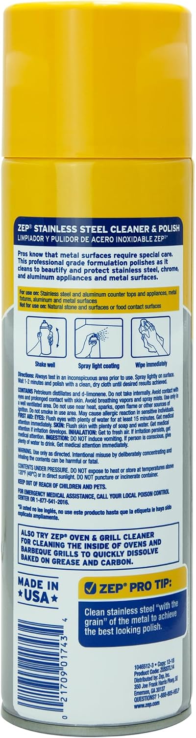 Stainless Steel Cleaner and Polish - 14 oz (Case of 12) ZUSSTL14 - Protects – close-up