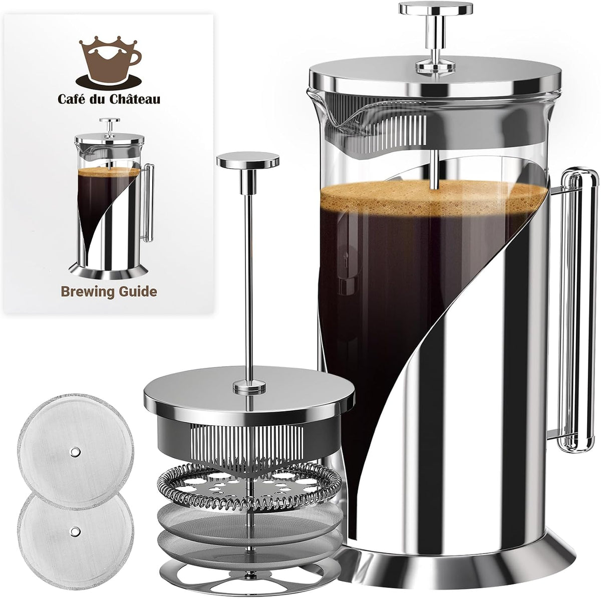 French Press Coffee Maker, 34 oz Glass, Stainless Steel