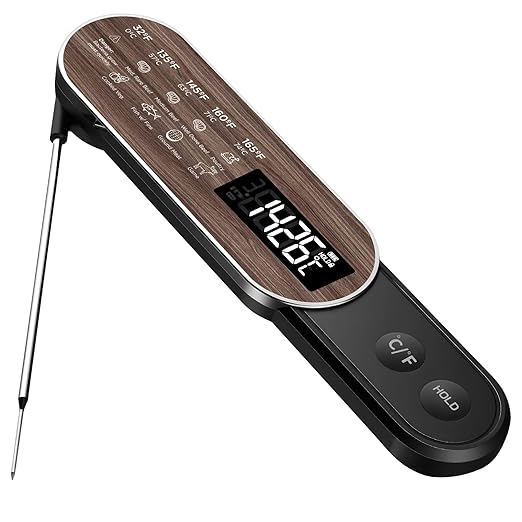 Smart Meat Thermometer Digital with Ultra-Fast 0.5 Sec Instant Read, NIST Certified ±0.5°F Accuracy, Auto-Rotating Backlight Display, IP67 Waterproof, Oven Safe for Grill, BBQ, Smoker, Candy
