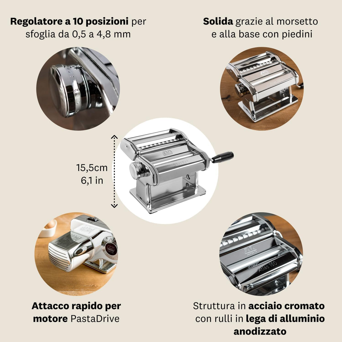 Atlas150 Manual Pasta Maker Machine-LASAGNA, FETTUCCINE & TAGLIOLINI. Made – size reference