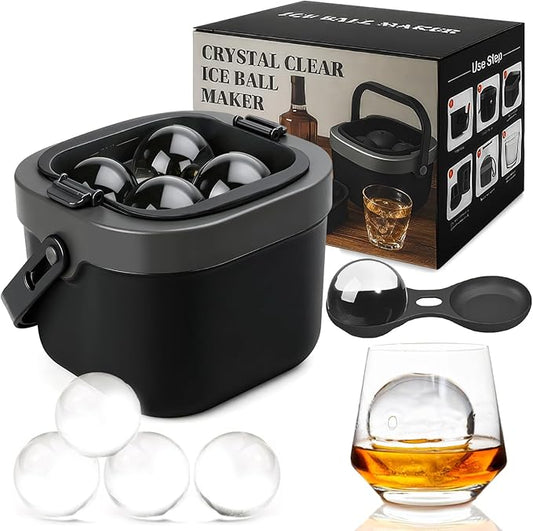 Clear Ice Ball Maker – 2.5” Crystal Clear Ice Cube Tray Makes 4 Large Sphere Ice Balls for Whiskey, Cocktails & Bourbon, Slow-Melting Silicone Mold, Gifts for Men