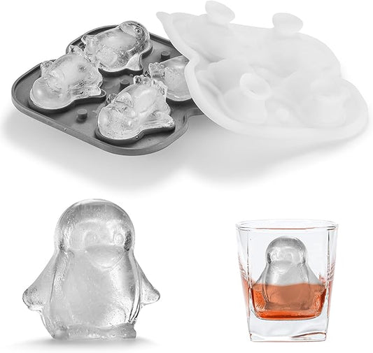 Nax Caki 3D Penguin Ice Cube Tray, 2.2" Large Thicked Silicone Fun Shapes Whiskey Ice Mold with Funnel for Cocktails,Bourbon,Brandy, Whiskey Gifts for Men Black