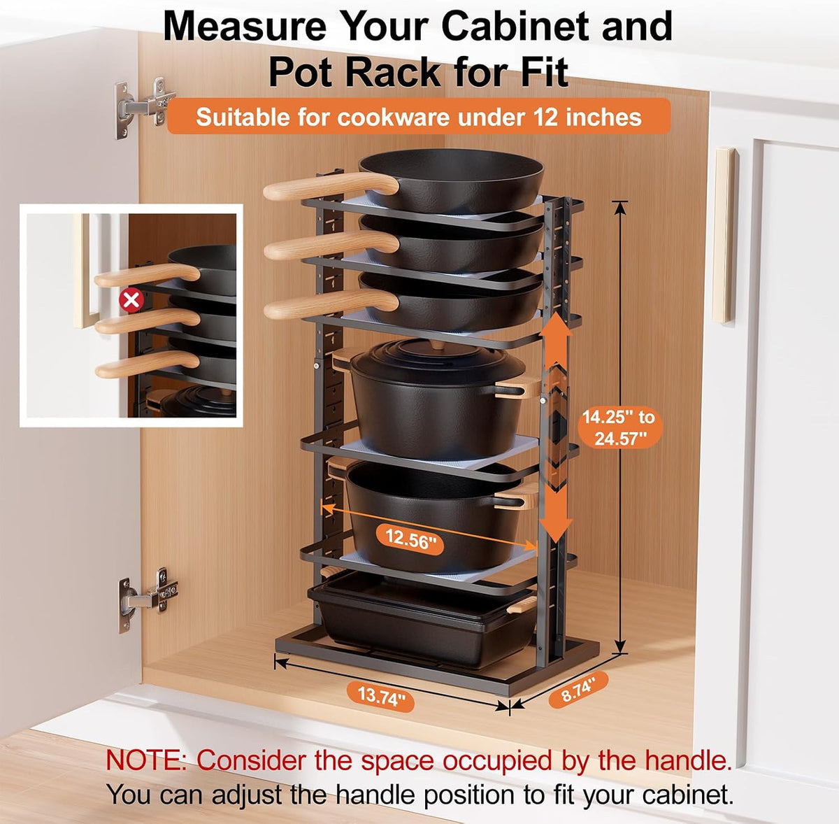 Pots and Pans Organizer for under Cabinet, 6-Tier Heavy Duty Pan Pot Organizers – detail