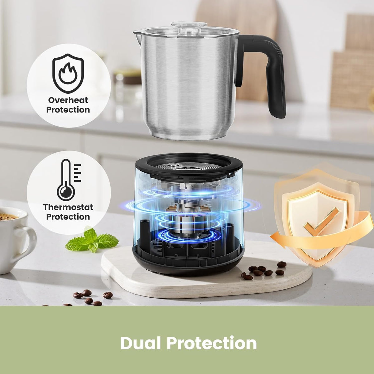 Milk Frother,5 in 1 Stainless Steel Professional Milk Steamer，Easy to Clean Hot – set view