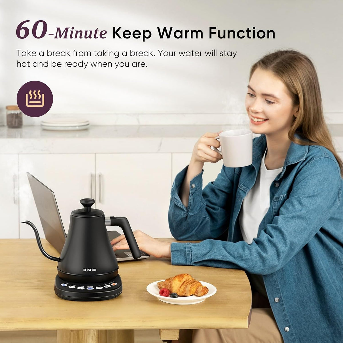 Gooseneck Electric Kettle with Temperature Control, 0.8L, Black – features