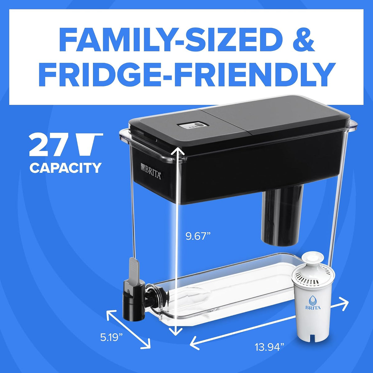 X-Large 27 Cup Water Dispenser, Includes 1 Filter, Black – set view
