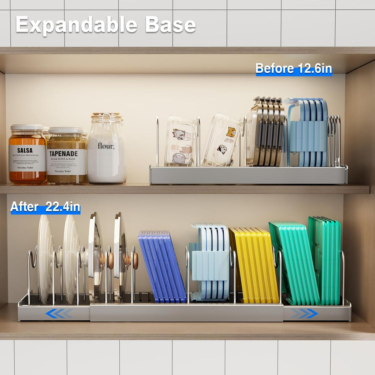 2 Pack Pots and Pans Organizer Under Cabinet, 22" Expandable Food Storage – alternate view