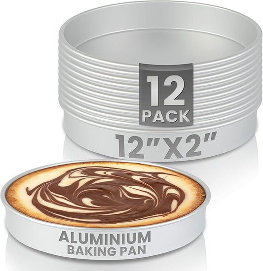 Restaurantware-Met Lux 12 x 2 Inch Straight-Sided Baking Tins, 12 Round Cake Pans - Oven-Ready, Freezable, Anodized Aluminum Round Baking Pans, Greaseproof, For Layer Birthday Cakes