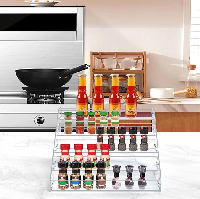 Clear Acrylic 5-Tier Spice Rack for Countertop or Pantry Storage