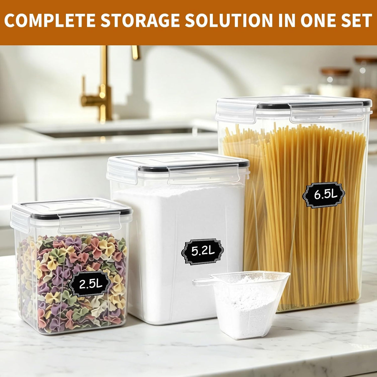 Flour Sugar Storage Containers, 10 Pack Large Airtight Food Storage Containers – set view