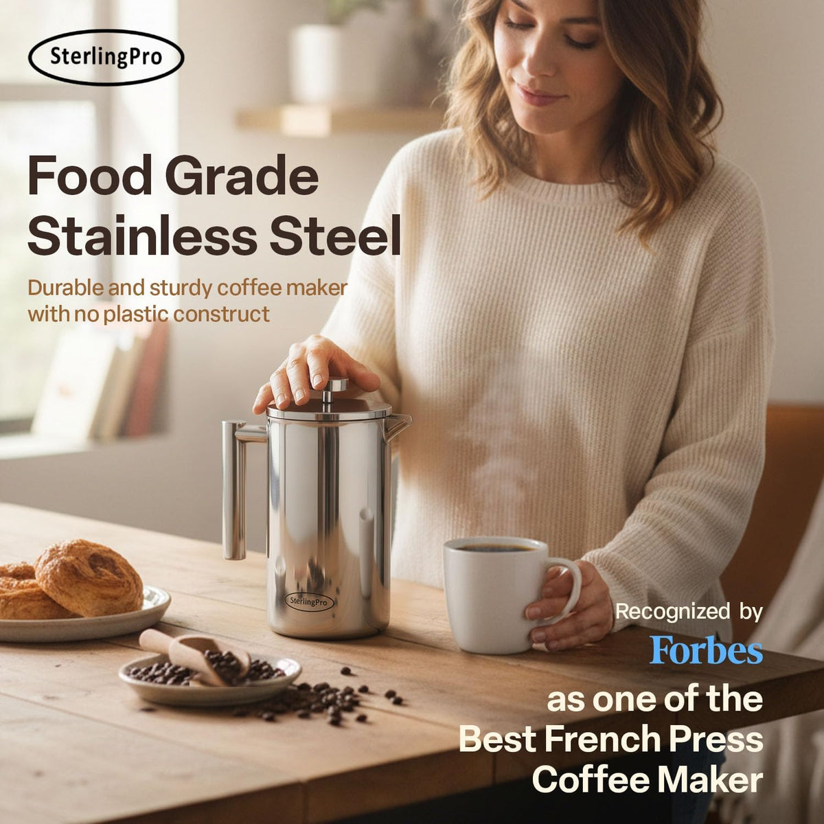 64oz Extra Large Non-Toxic Insulated Stainless Steel French Press Coffee Maker – features