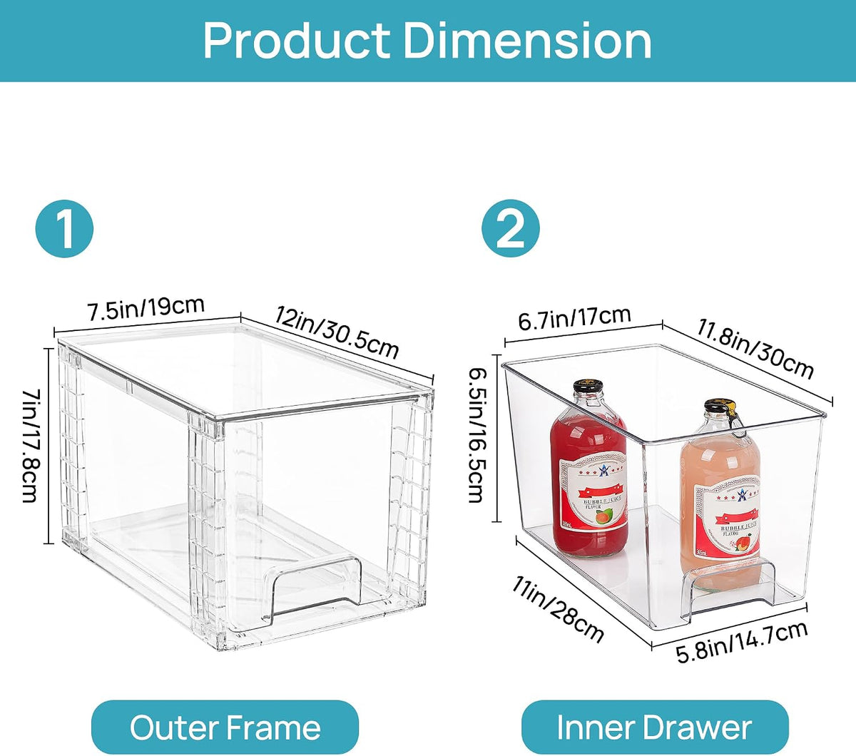 4 Pack Stackable Clear Pantry Storage Drawers, Large – detail