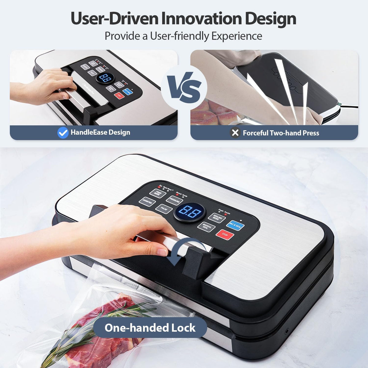 95kPa Precision Vacuum Sealer for Food with Dry/Moist Modes, 2X Strength – another angle