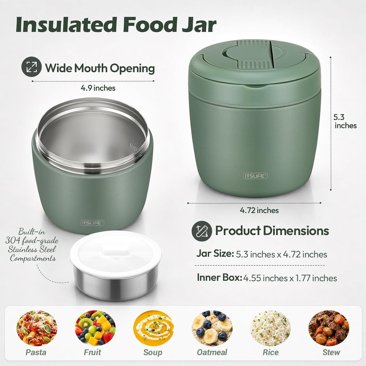 32oz Insulated Soup Thermo, Vacuum Stainless Steel Food Jar for Hot & Cold – close-up