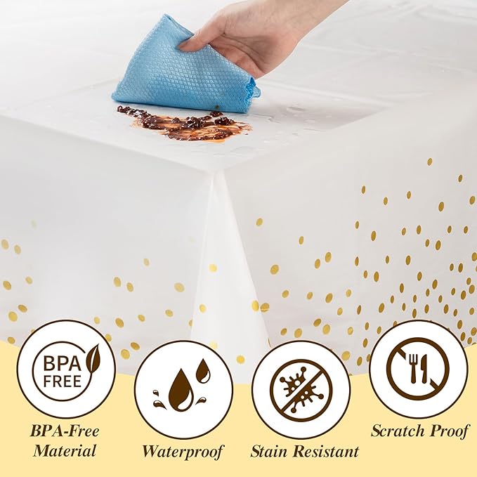 Plates Set, 352-Piece Clear Square Plastic with Gold Rim for 50 Guests