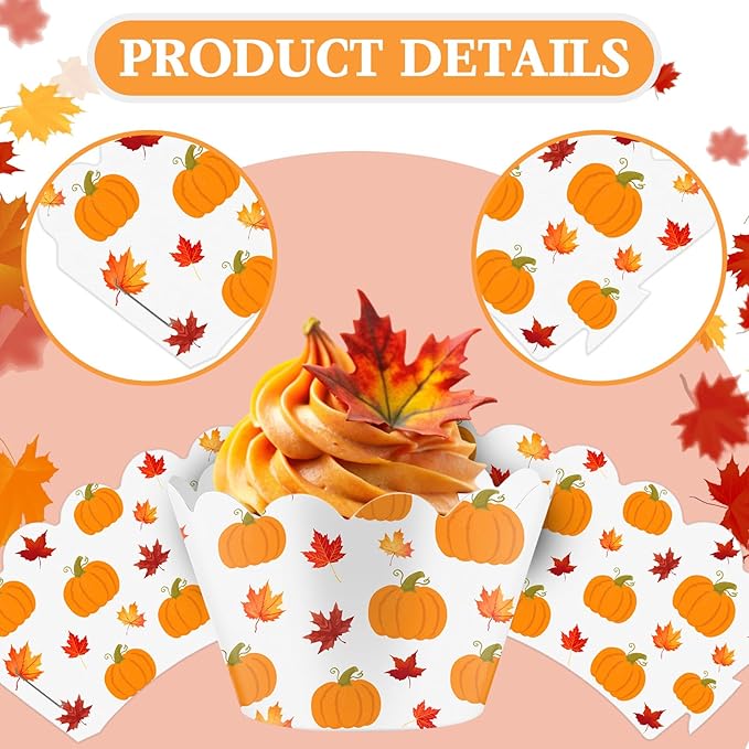 Baking Cups 100 Count Pumpkin and Maple Leaf Print Cardboard Cupcake Liners