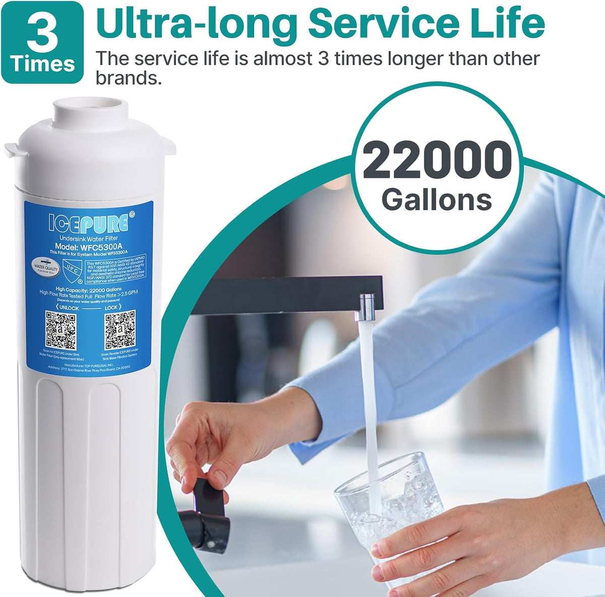WFC5300A Under Sink Water Filter system, 3 Years or 22000 Gallons Ultra High – close-up