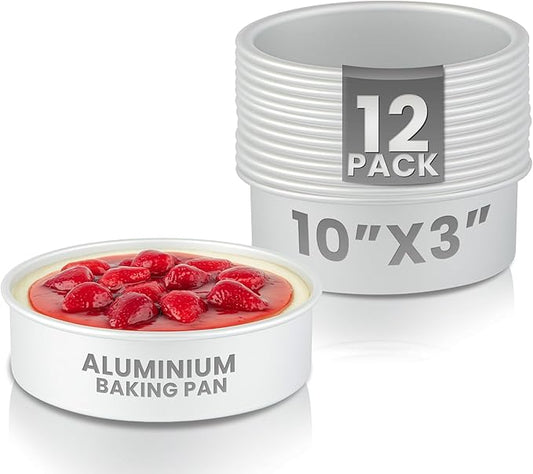 Restaurantware-Met Lux 10 x 3 Inch Straight-Sided Baking Tins, 12 Round Cake Pans - Oven-Ready, Freezable, Anodized Aluminum Round Baking Pans, Greaseproof, For Layer Birthday Cakes