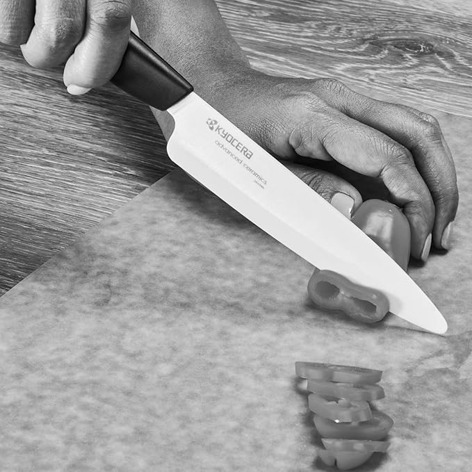 Kyocera Advanced Ceramic Revolution Series 5-inch Slicing Knife, Black Handle, Black Blade