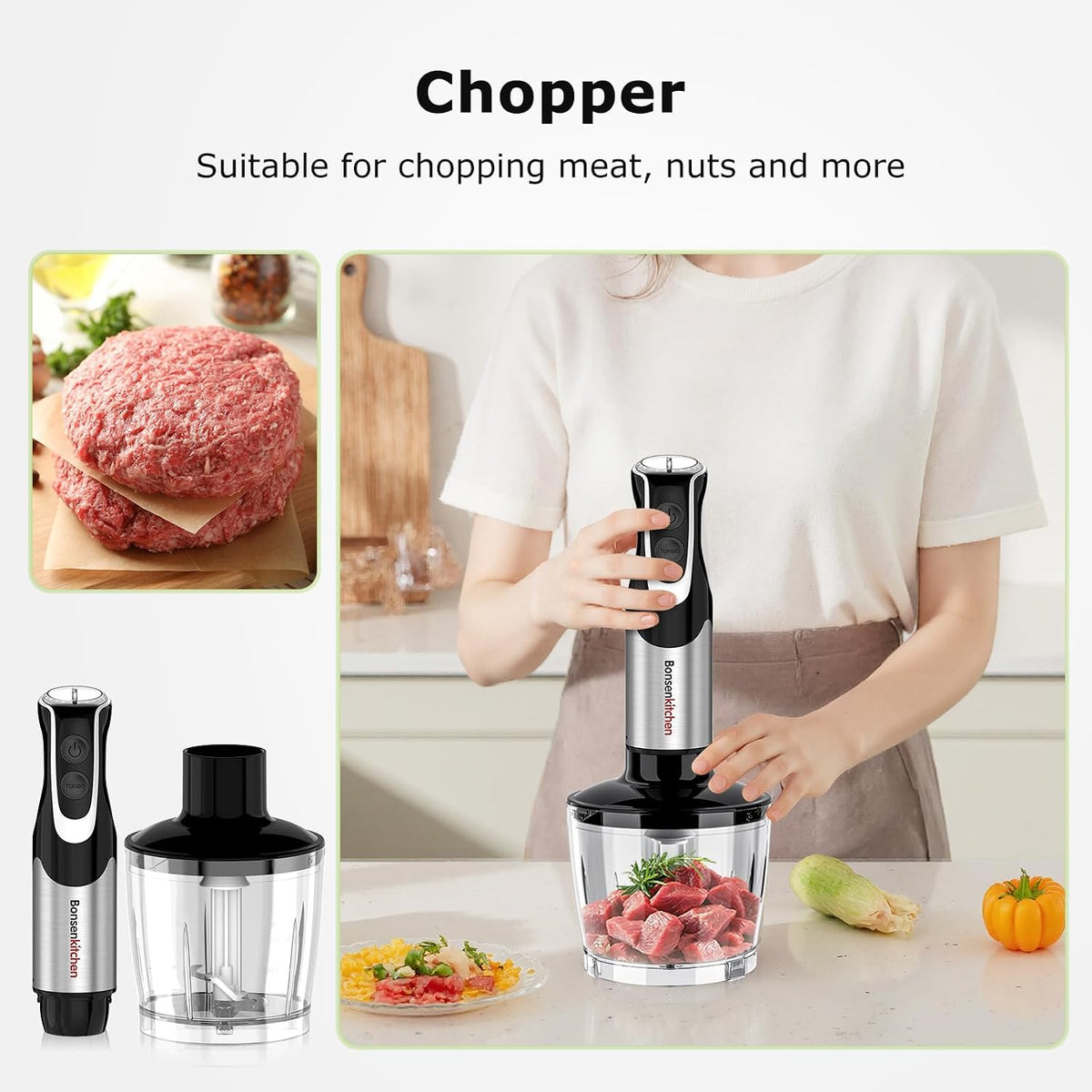 Immersion Blender with Food Processor,12 Speeds & Turbo Mode – set view