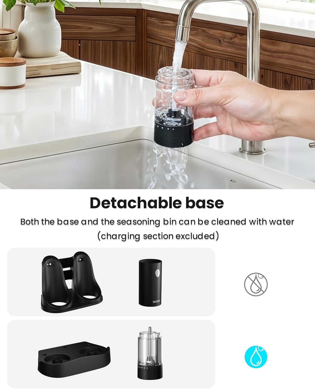 Electric Salt and Pepper Grinder Set with Rechargeable Base - Automatic – size reference