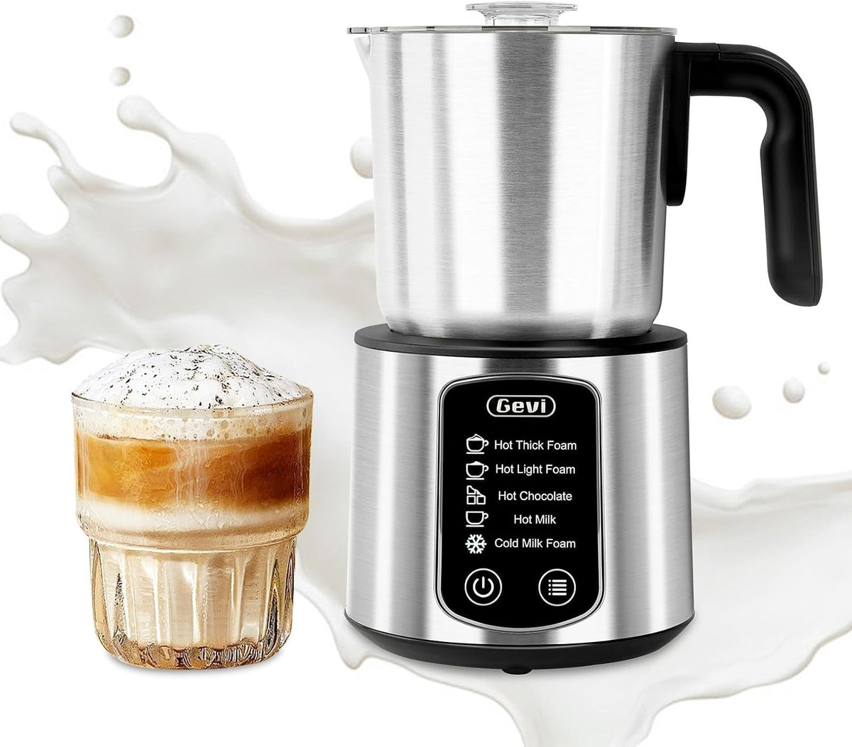 Milk Frother,5 in 1 Stainless Steel Professional Milk Steamer，Easy to Clean Hot