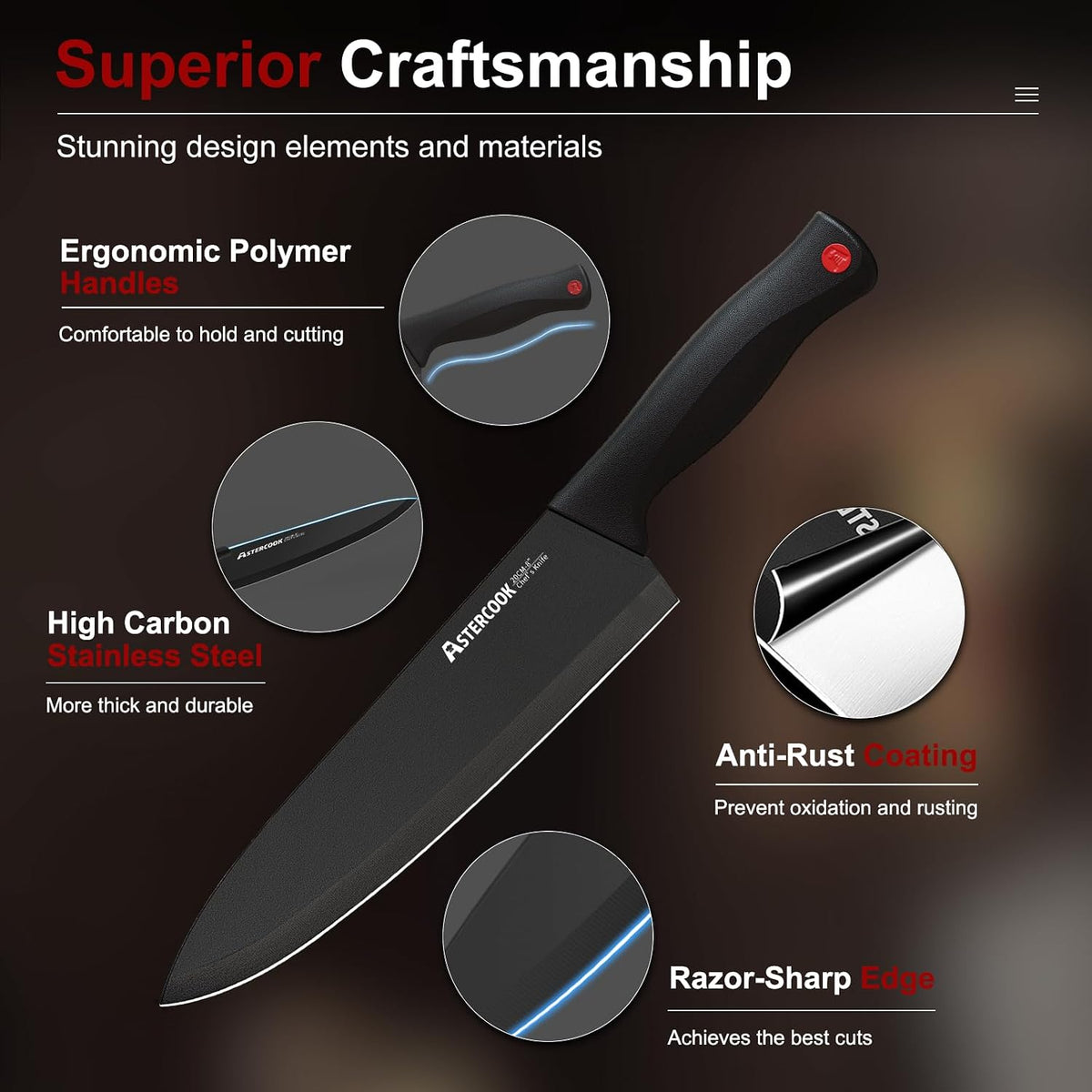 Knife Set for Kitchen with Block and Sharpener 15pcs German – close-up