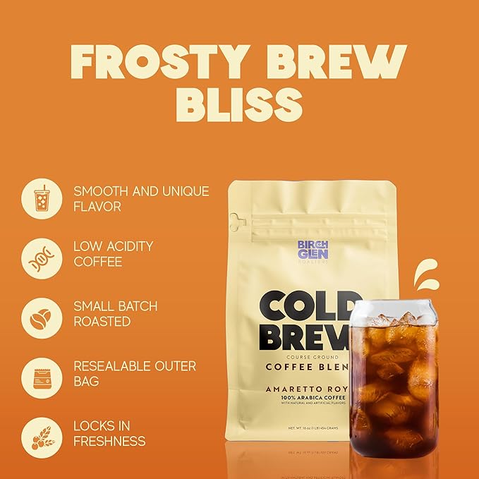 Birch Glen Roasters Cold Brew Coffee | Flavored Coarse Ground Coffee | Medium Roast | Artisanal Roasting | 100% Arabica |1 LB Bag | White Chocolate Mousse
