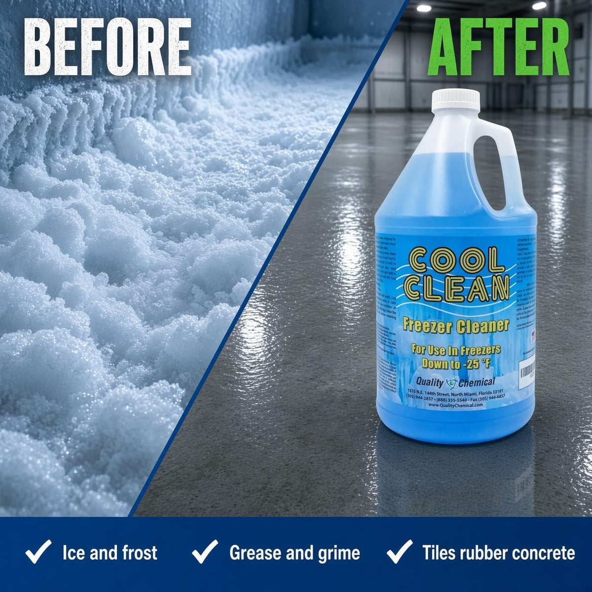 Cool Clean Freezer Cleaner – Melts Ice & Frost to -25°F for Walk-In Freezers – features