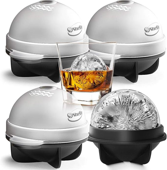 Bourbon Ice Cube Molds - Round Ice Cube Mold Set Of 4-2.5 Inch - Tight Sealing, Leak Proof Silicone Big Sphere Ice Ball Makers For Whiskey, Scotch