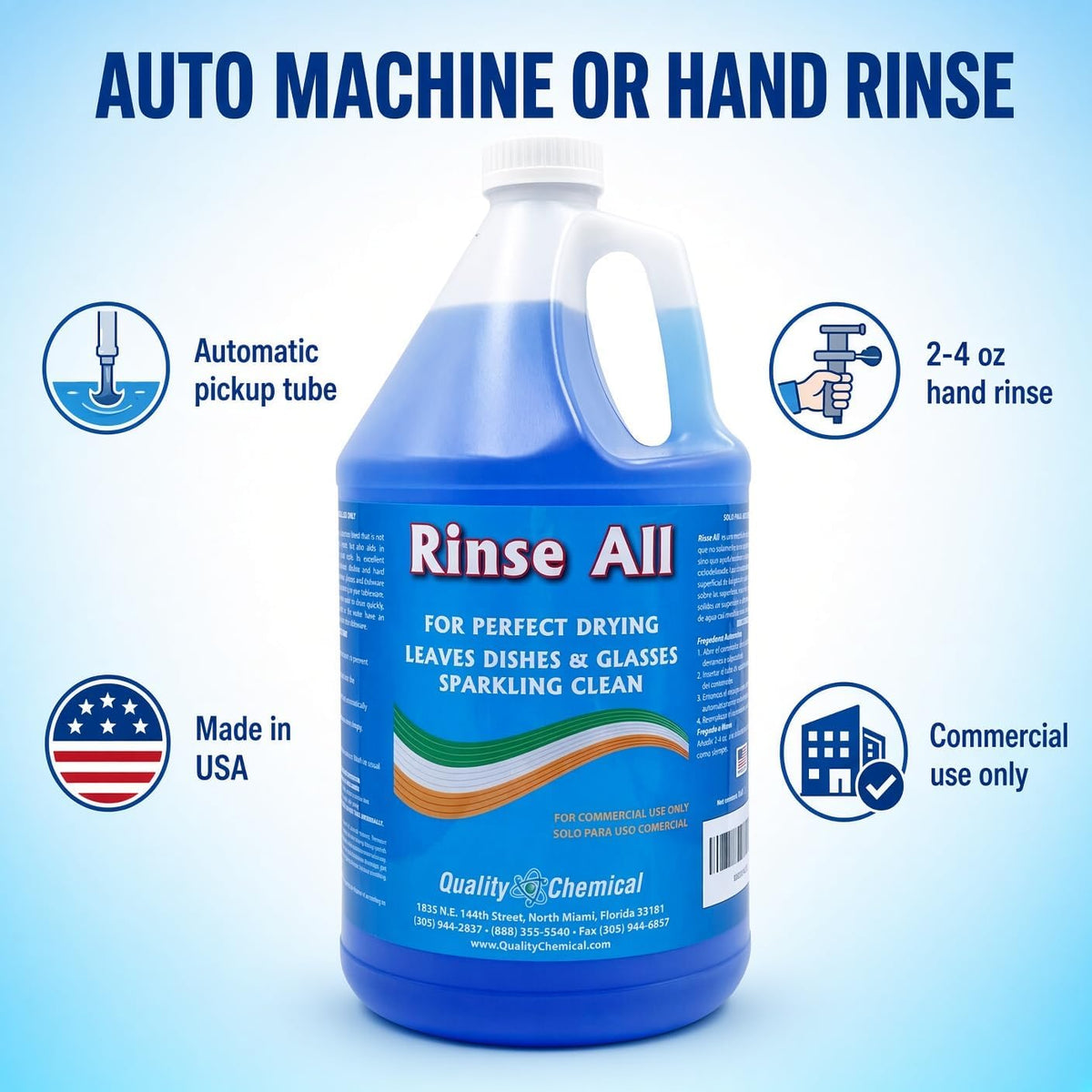 Rinse All Commercial Dish Rinse Aid - Perfect Drying, Sheeting Action, Less – size reference