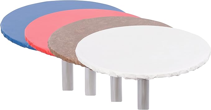 Yourtablecloth Heavy Duty Vinyl Round Fitted Tablecloth (Table Cover) with Flannel Backing Vibrant Colors Elasticized Tablecloth Great for Indoor and Outdoor Dining and Playing Cards 60” Camel Print