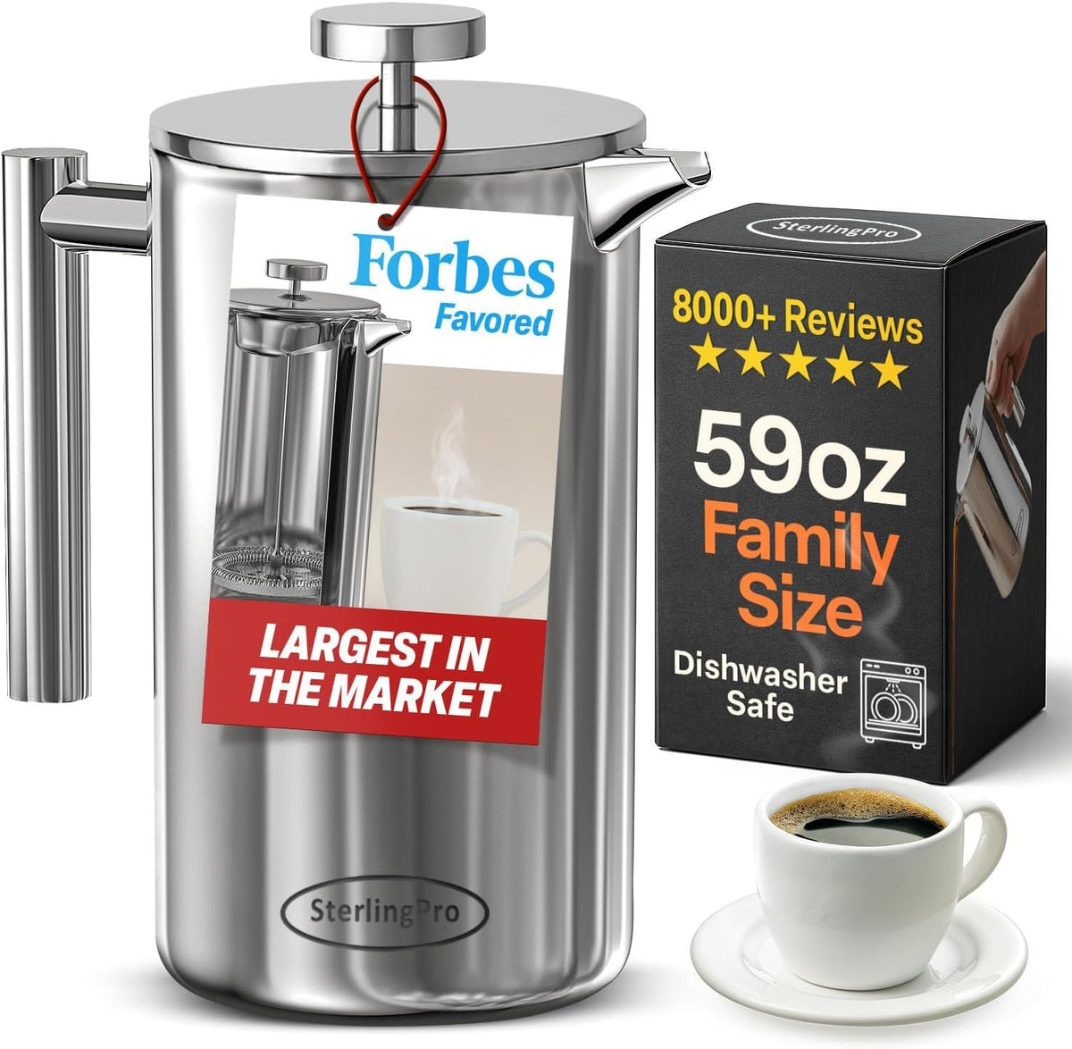 64oz Extra Large Non-Toxic Insulated Stainless Steel French Press Coffee Maker