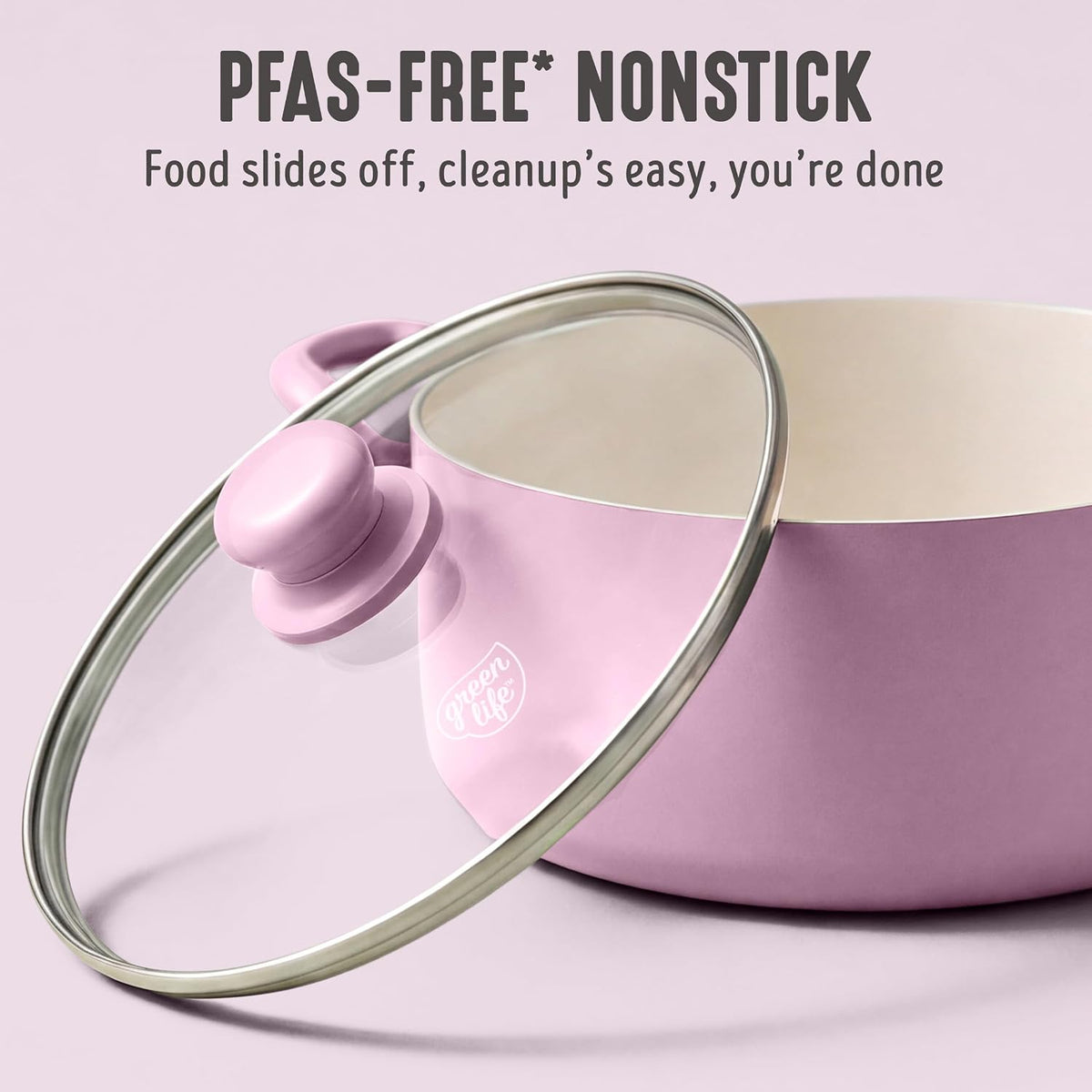 5QT Ceramic Nonstick Stockpot with Lid, Blush Pink – detail